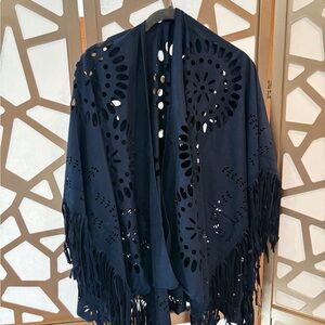 NWT Anthropologie Raj vegan leather fringed shawl with cutout design